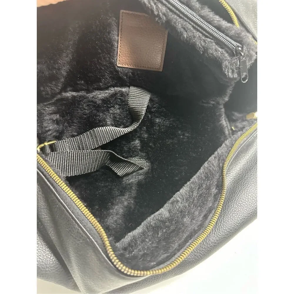 Vintage Rare Men’s Faux Leather Shoes Bag Faux Fur Lined Straps Pocket